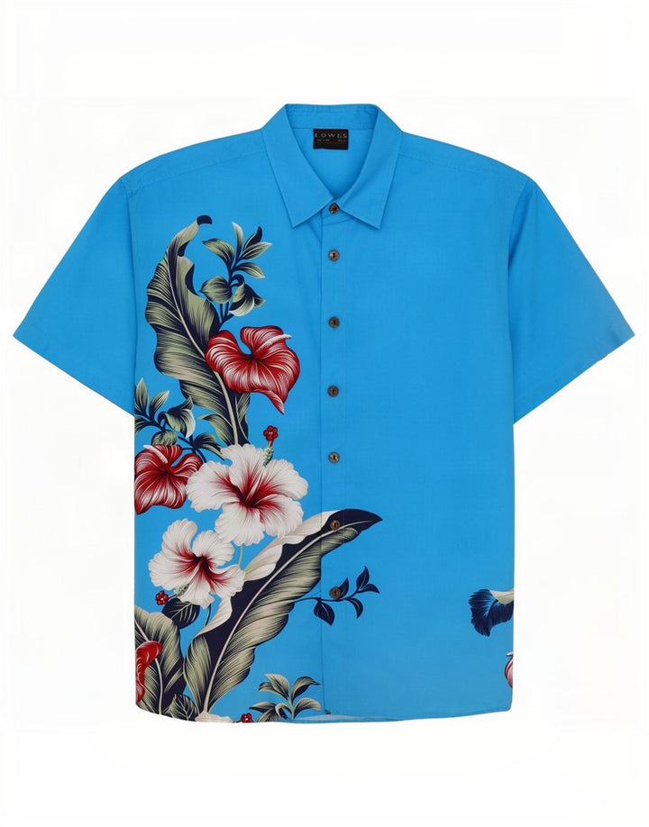 Lowes Chemise à manches courtes pour hommes 2XL Bleu Floral Polyester Hawaïen