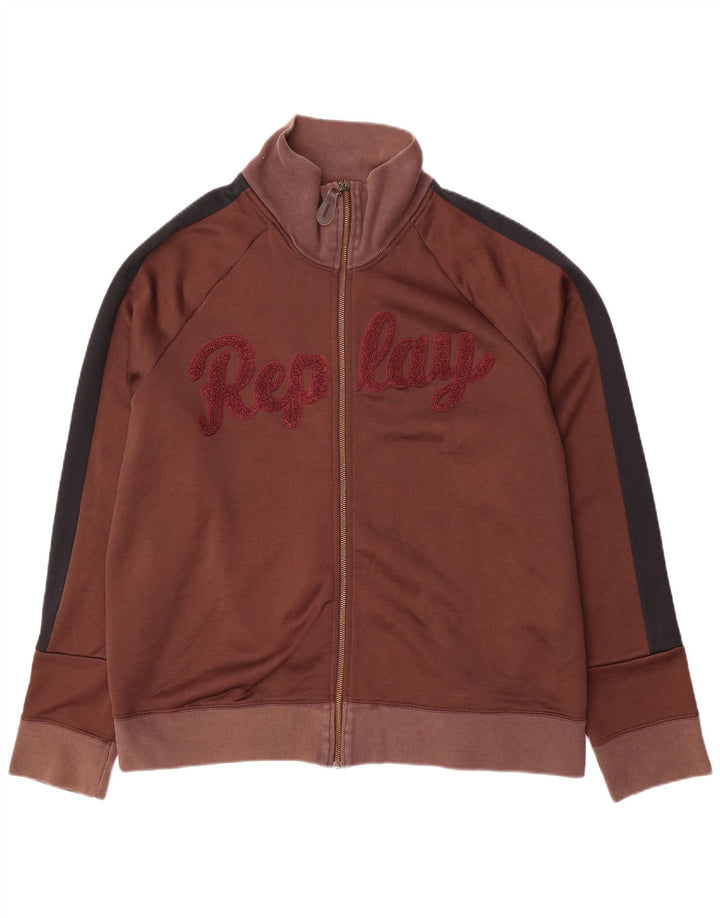 Replay Veste de survêtement graphique pour hommes 2XL Marron Colorblock Polyester