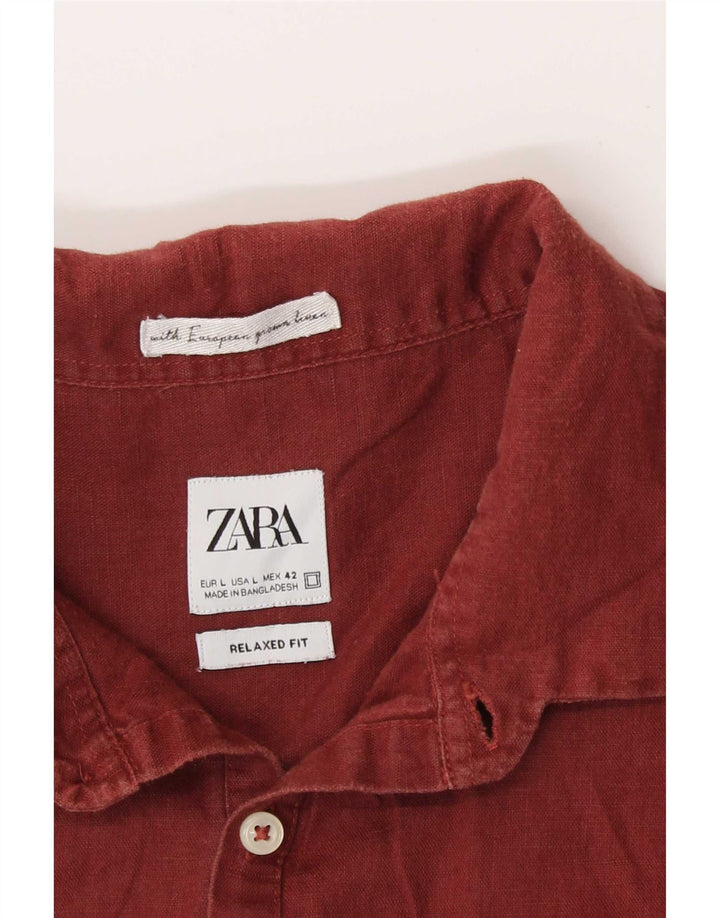 Zara Chemise pull à manches courtes coupe décontractée pour homme, grand bordeaux