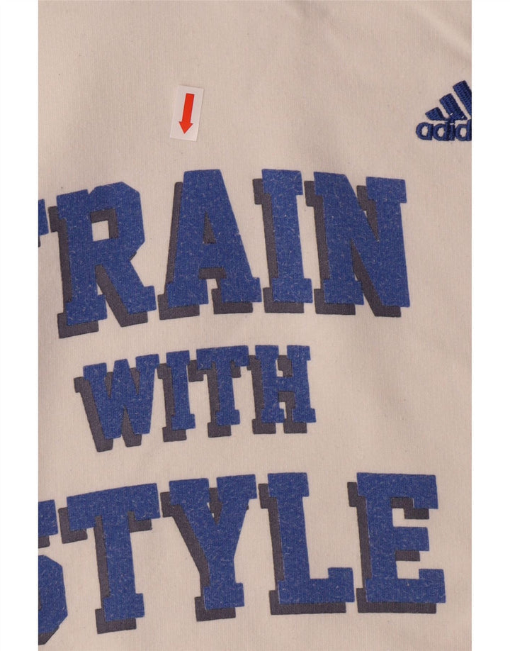 ADIDAS Pull à capuche graphique pour femme UK 12 en coton blanc moyen
