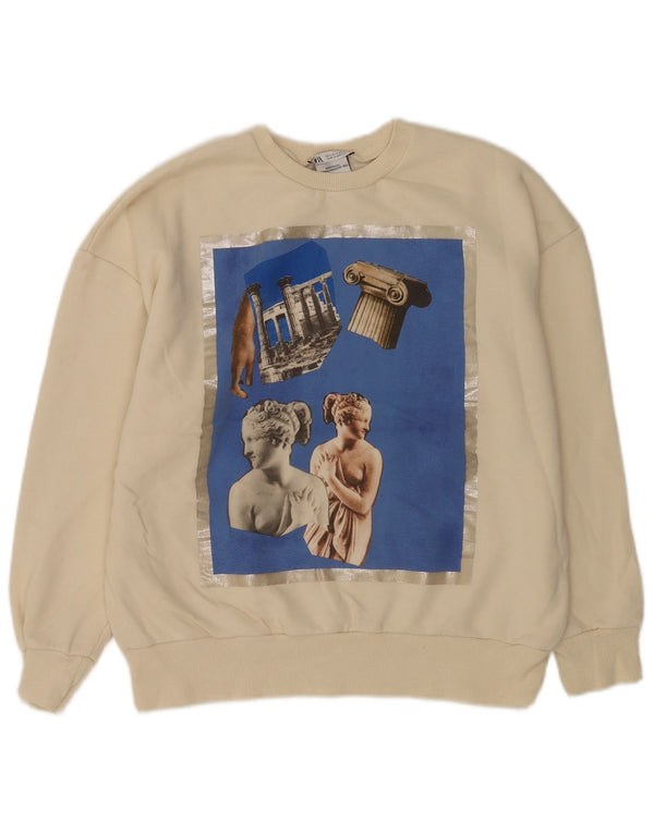 Zara Sweat-shirt surdimensionné graphique pour femme UK 10 Small Blanc cassé