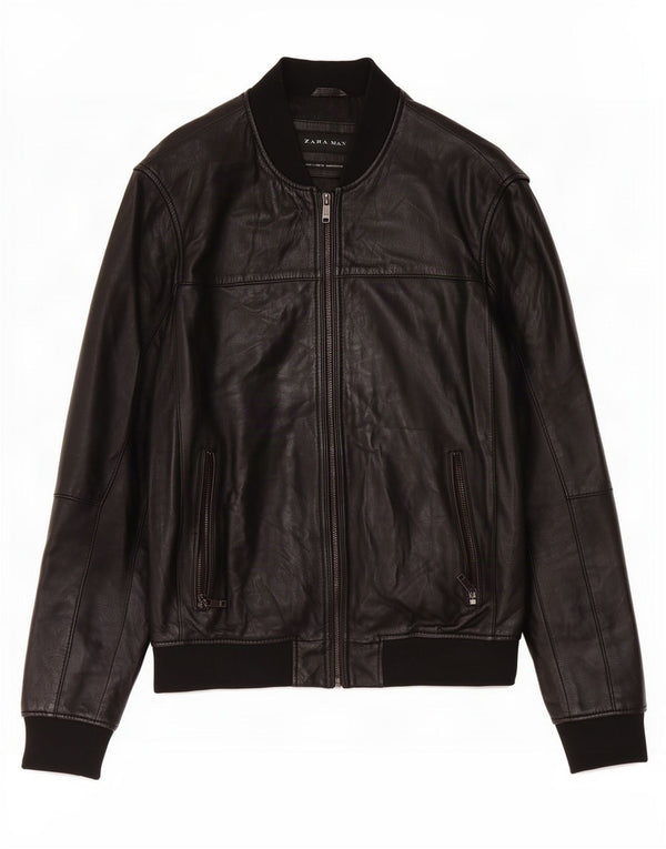 Zara Veste en cuir pour homme UK 40 Large Noir