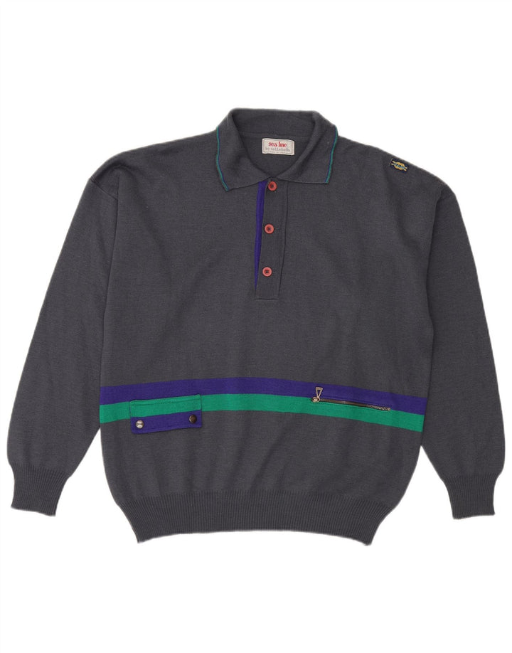 SETTEBELLO Pull à col polo pour homme en laine color block gris Taille L