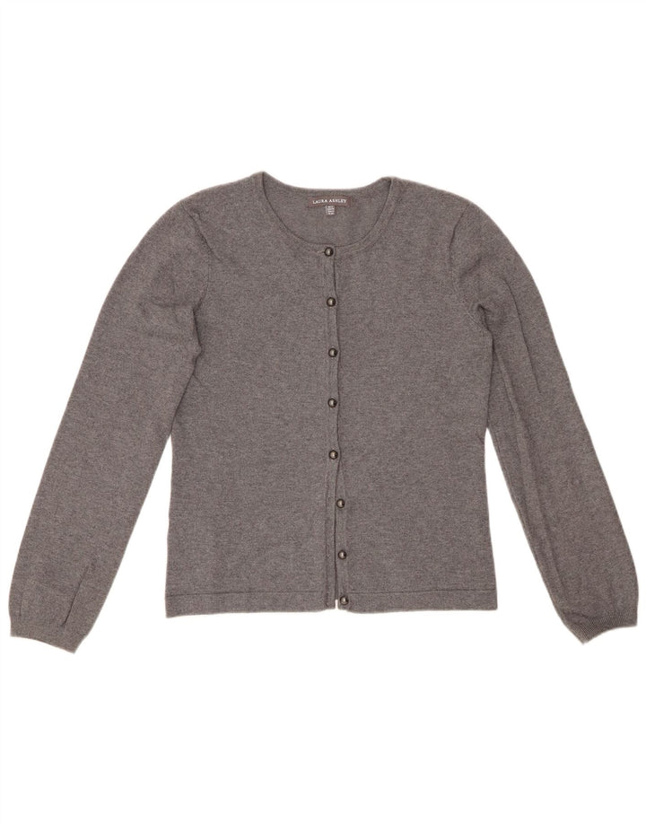 LAURA ASHLEY Pull Cardigan Femme UK 8 Petit Gris Coton