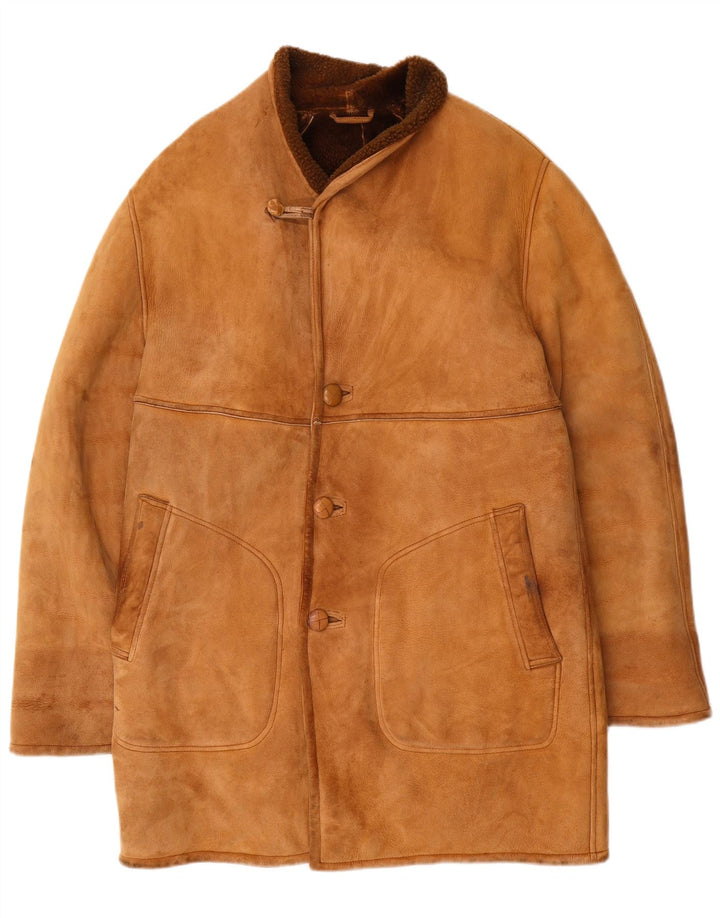 veste en peau de mouton vintage pour hommes UK 38 Brun moyen