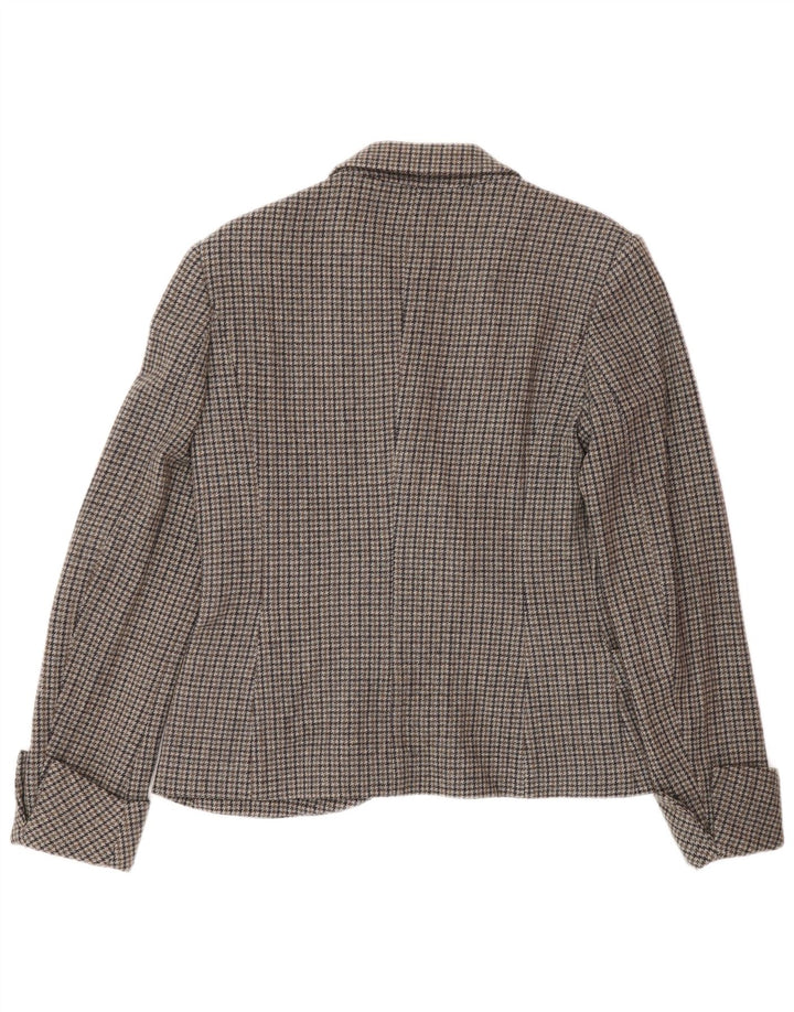 Benetton Veste Blazer 1 Bouton Femme IT 46 Large Gris Pied-de-Poule Laine