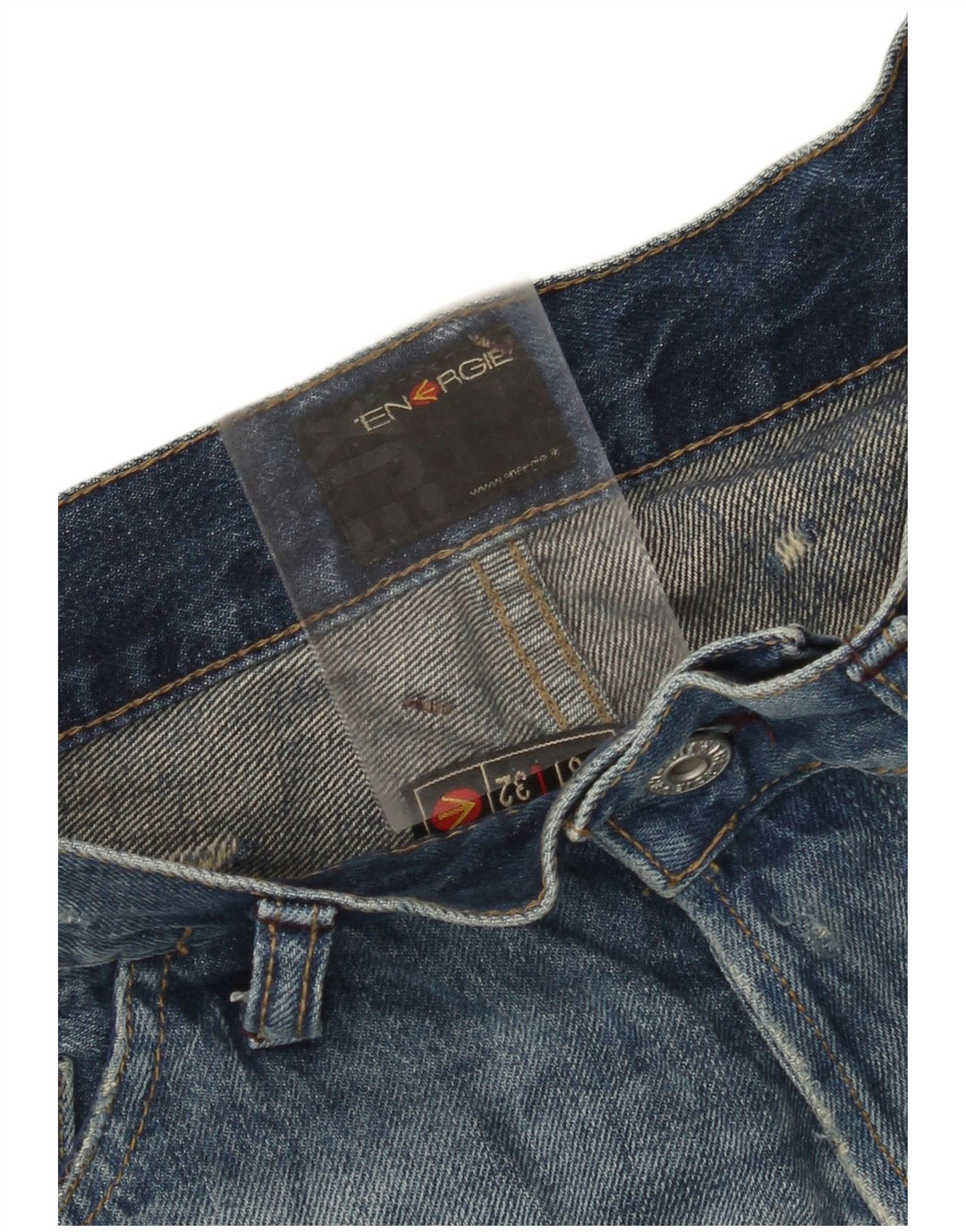 ENERGIE Jean évasé délavé à l'acide pour femme W29 L32 en coton bleu