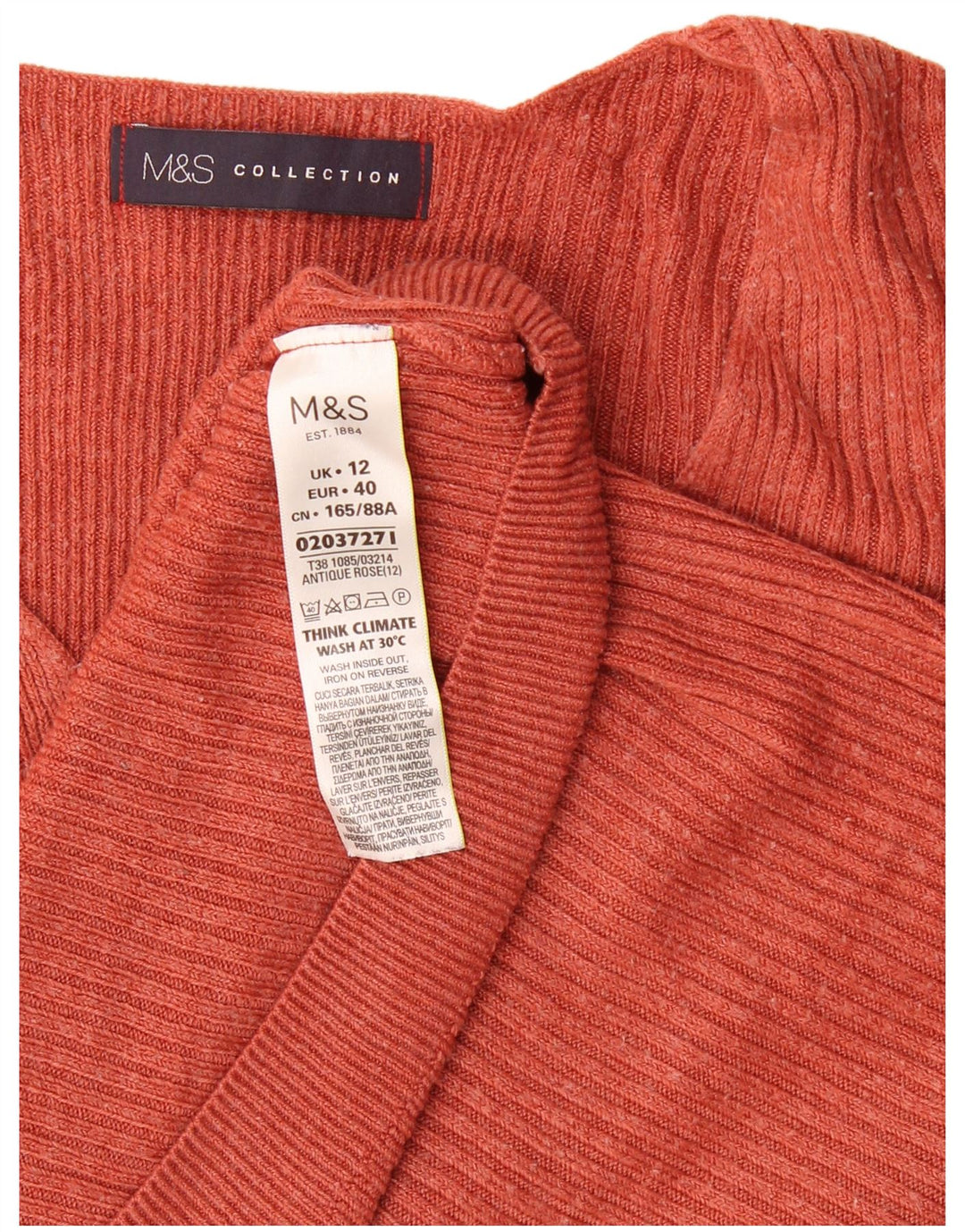 Marks & Spencer Pull col en V pour femme UK 12 Acrylique marron moyen