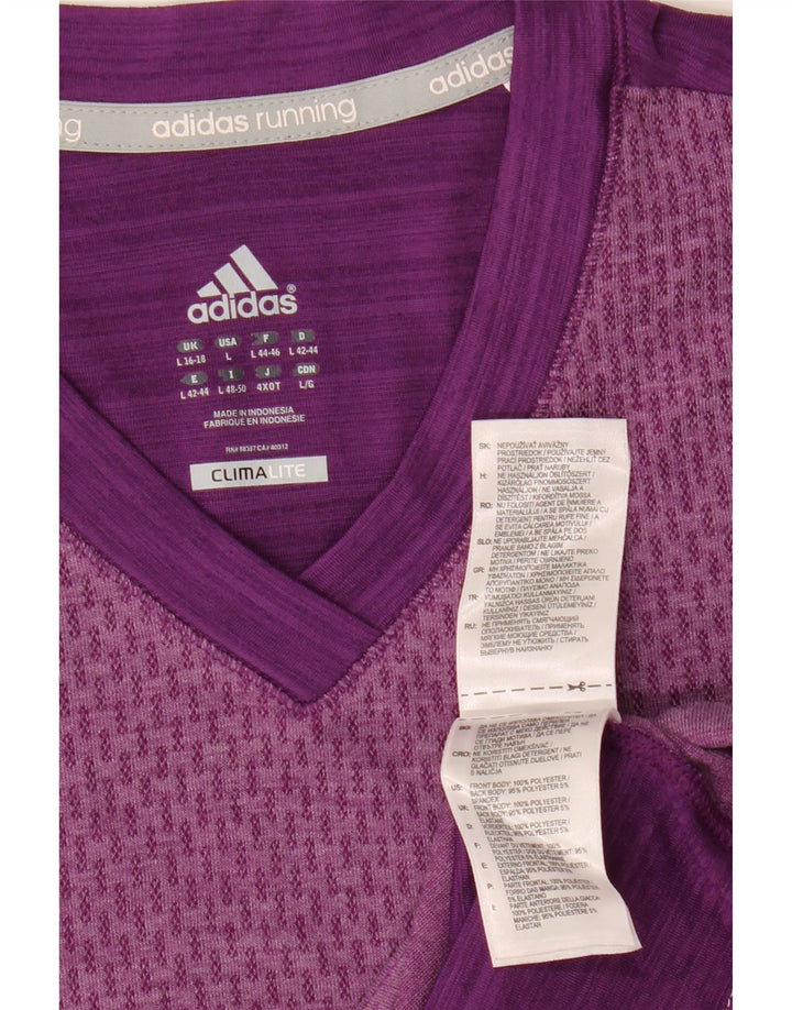 ADIDAS T-shirt Climalite pour femme UK 14 Large Violet Colourblock