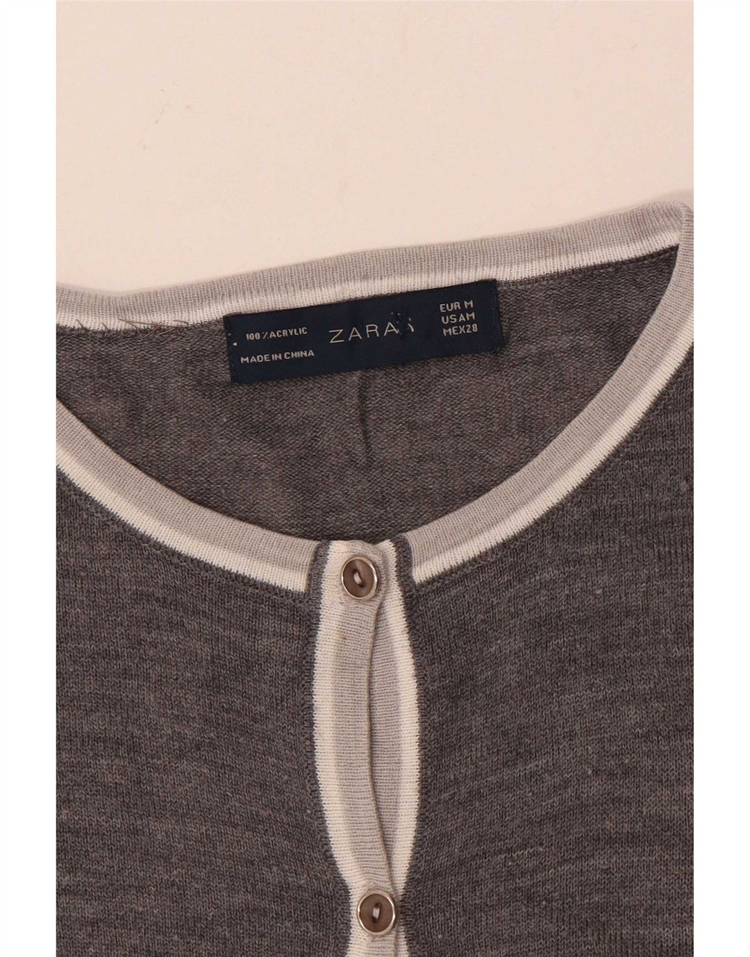 Zara Femme Cardigan Pull UK 14 Moyen Gris Acrylique