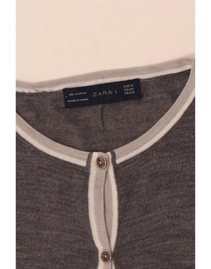 Zara Femme Cardigan Pull UK 14 Moyen Gris Acrylique