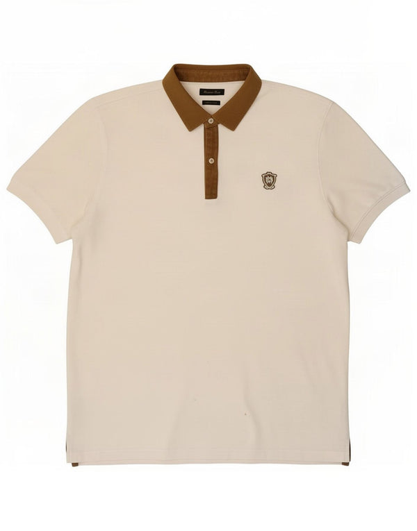 Massimo Dutti Polo Homme XL Blanc Colorblock Coton