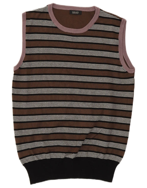 Gaudi Womens Vest Tank Top UK 12 Viscose rayée marron moyen