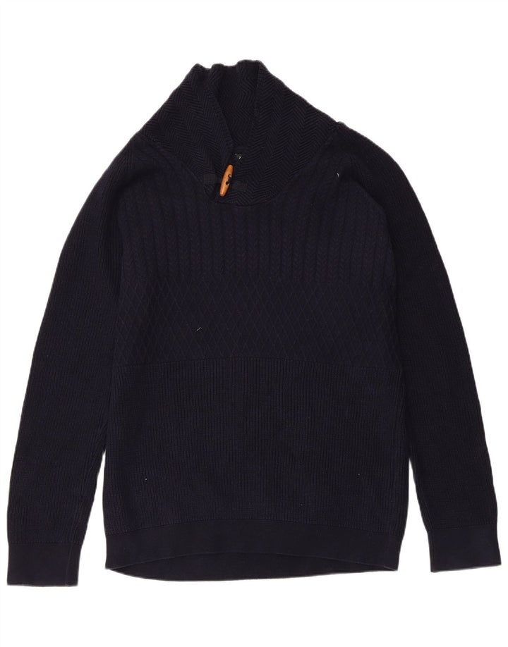 ZARA Pull à col châle pour homme Bleu marine moyen Coton