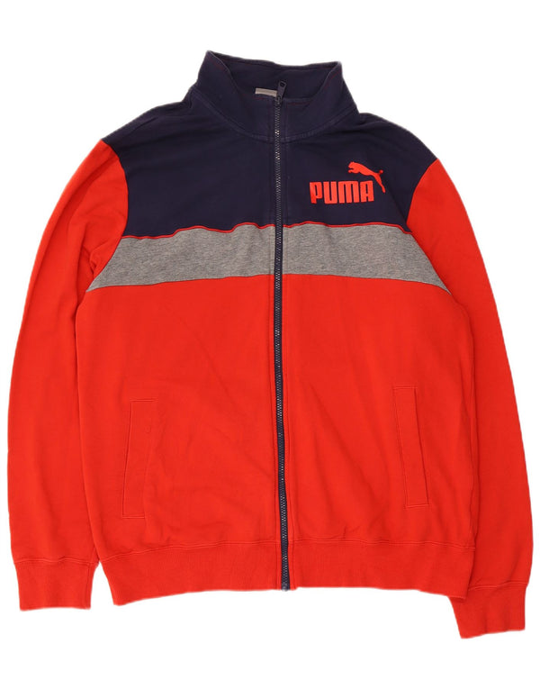 Puma Veste de survêtement graphique pour homme, grand modèle en coton color block rouge
