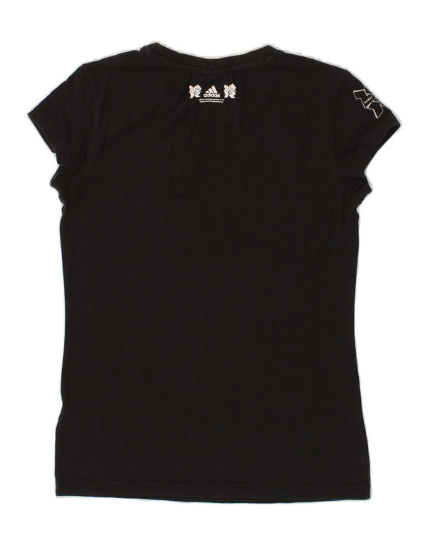 ADIDAS T-shirt graphique pour femme UK 14 en coton noir moyen