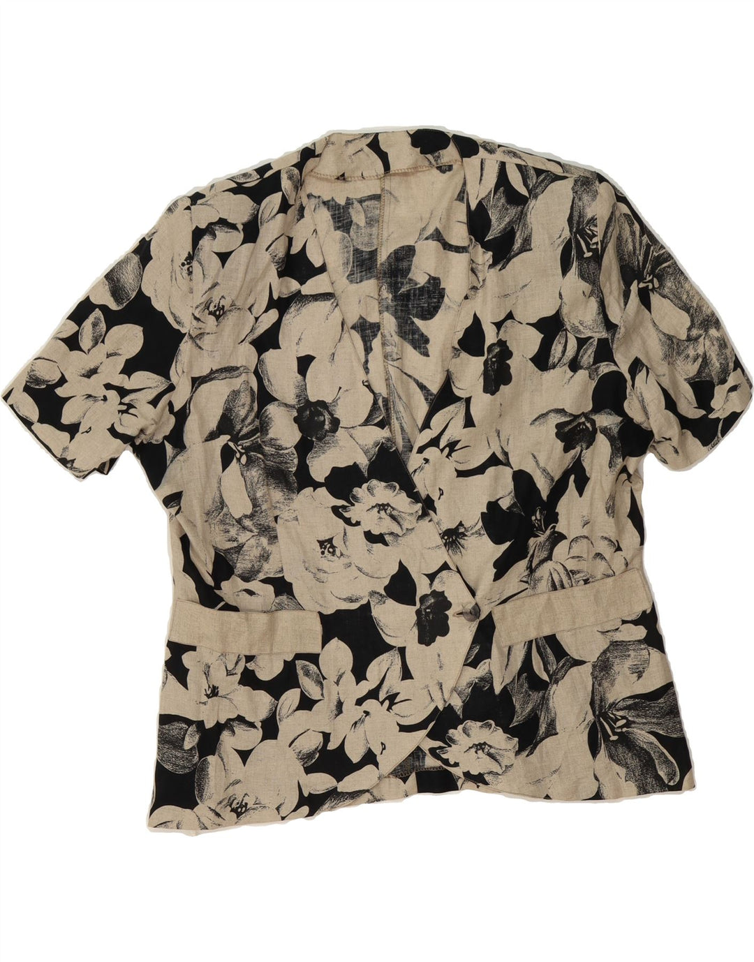 VINTAGE Womens 1 Button Blazer Jacket UK 14 Large Beige Floral Vintage Vintage and Second-Hand Vintage from Messina Hembry 