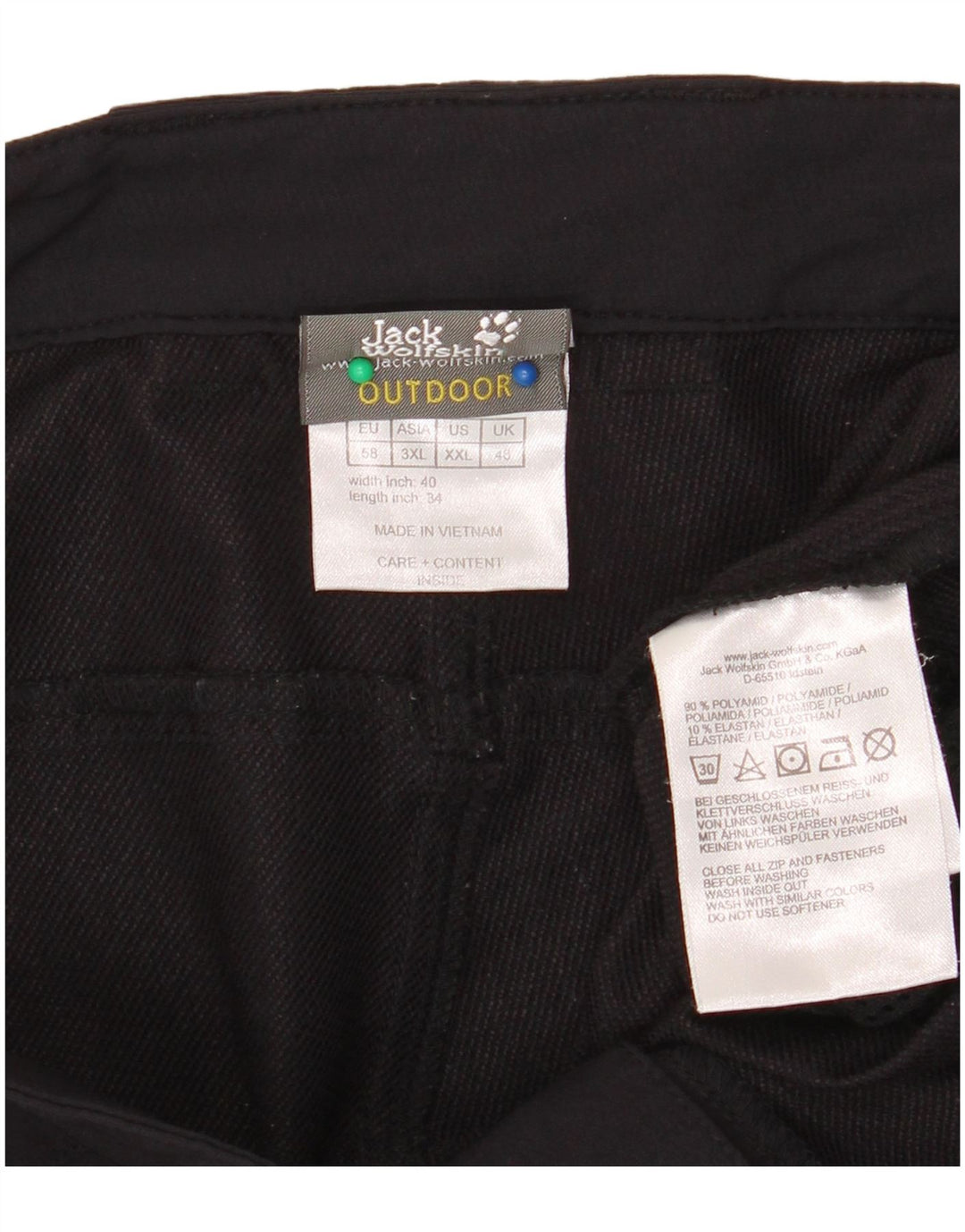 Jack Wolfskin Pantalon Cargo Homme UK 48 2XL W40 L34 Noir Polyamide
