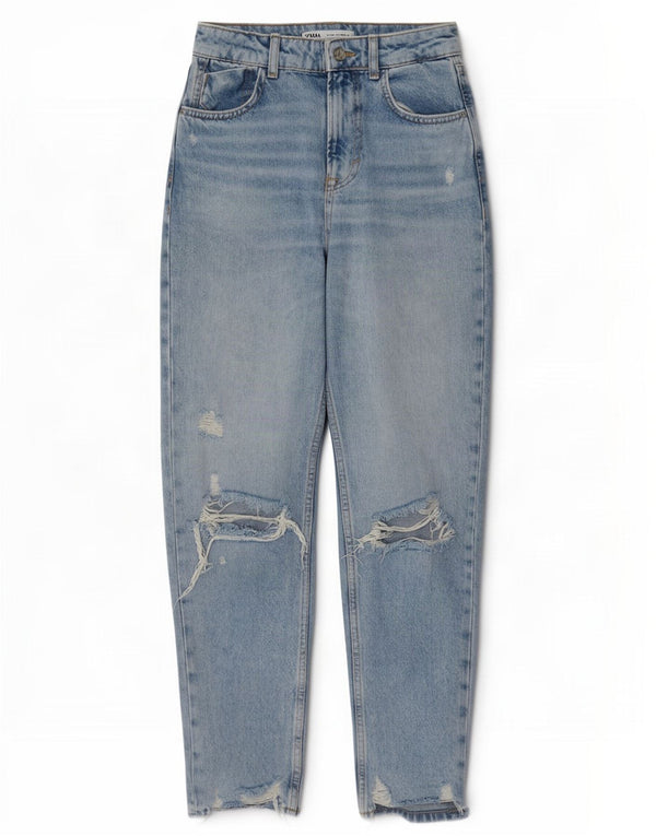 Zara Jean fuselé taille haute effet vieilli pour femme EU 34 2XS W24 L27 Bleu