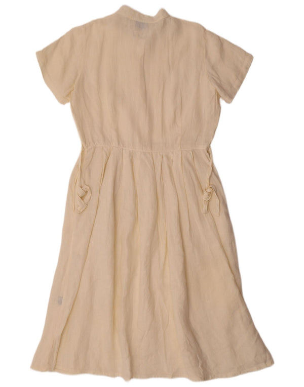 vintage Femmes Manches Courtes Robe Chemise UK 10 Petit Lin Blanc Cassé