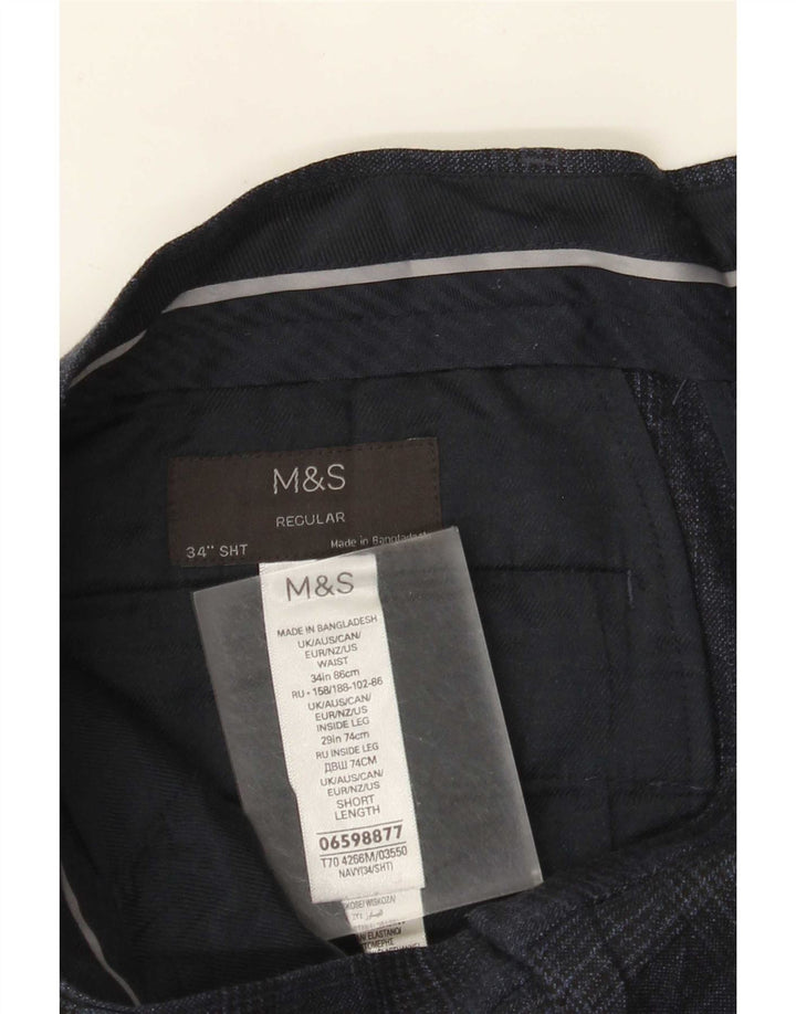 Marks & Spencer Pantalon Chino Homme W34 L29 Bleu Marine Pied-de-Poule