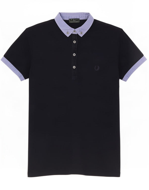 Fred Perry Polo Femme UK 14 Large Bleu Marine Colorblock Coton