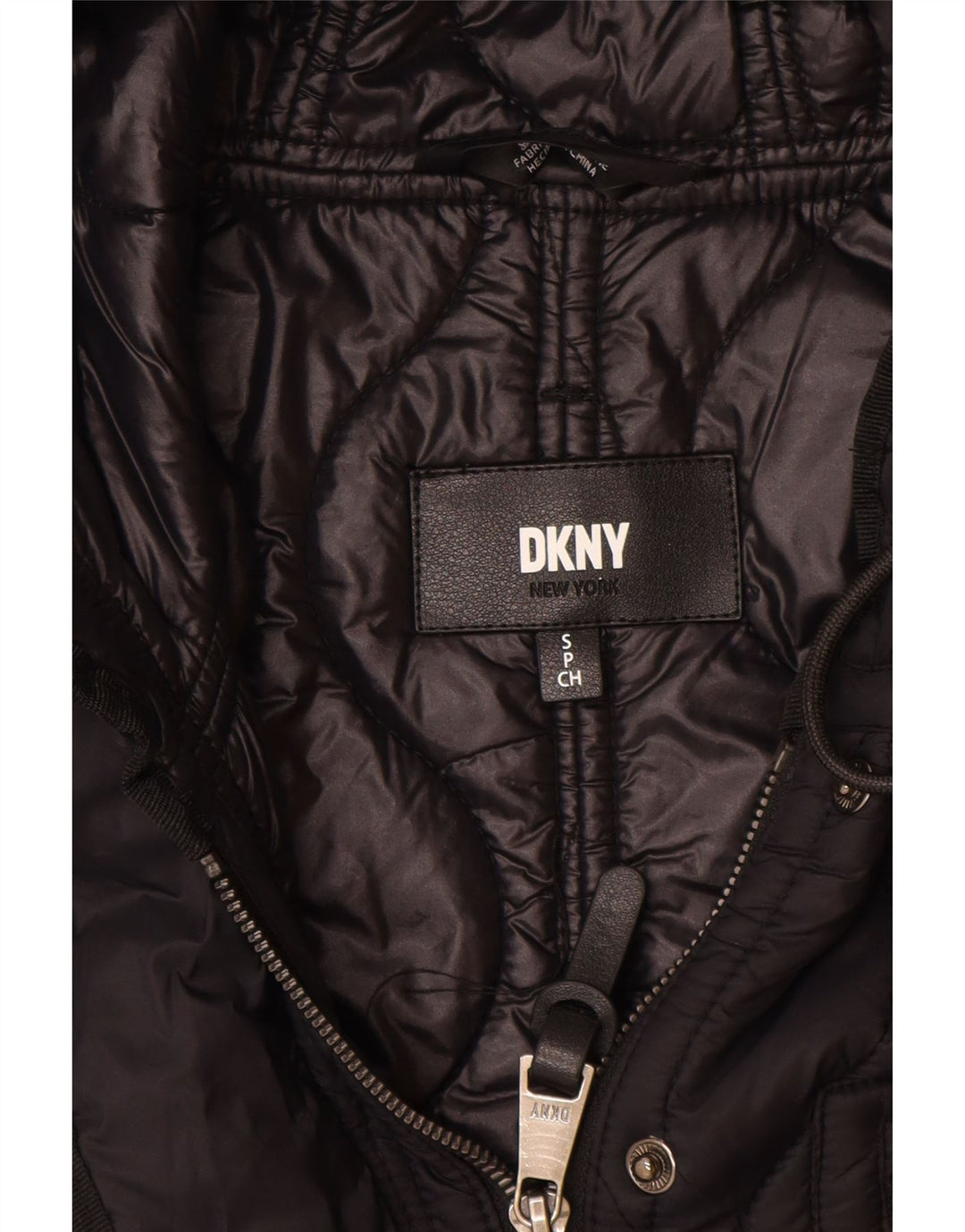 Dkny Manteau matelassé à capuche surdimensionné pour femme UK 10 Petit nylon noir