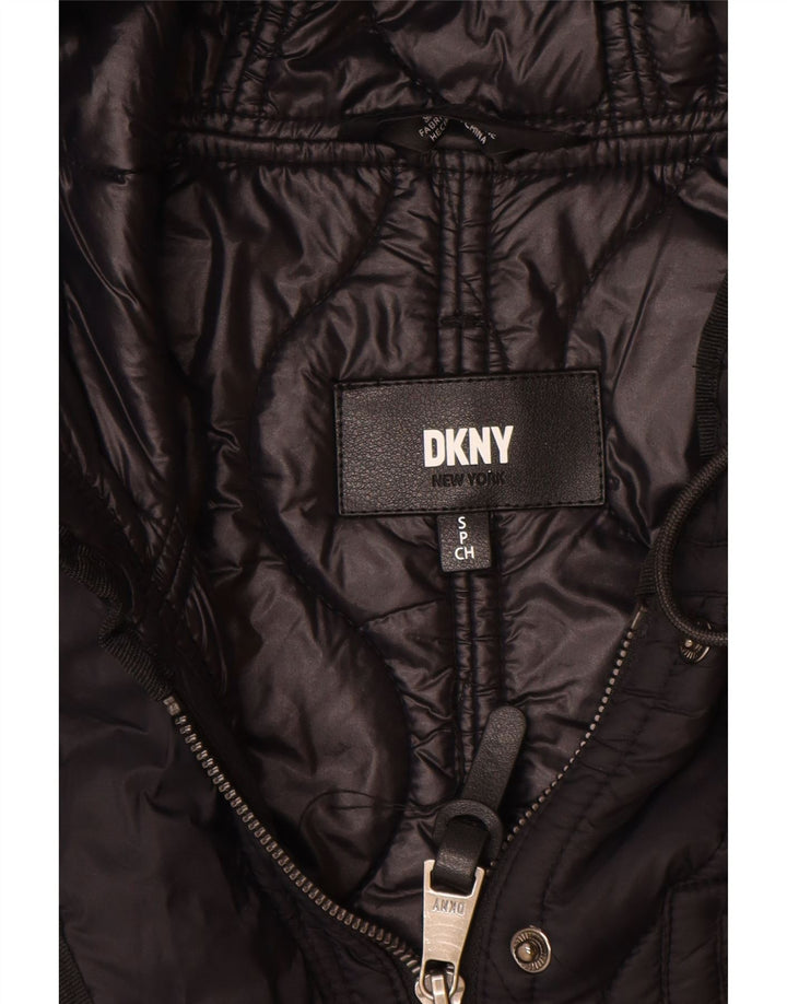Dkny Manteau matelassé à capuche surdimensionné pour femme UK 10 Petit nylon noir