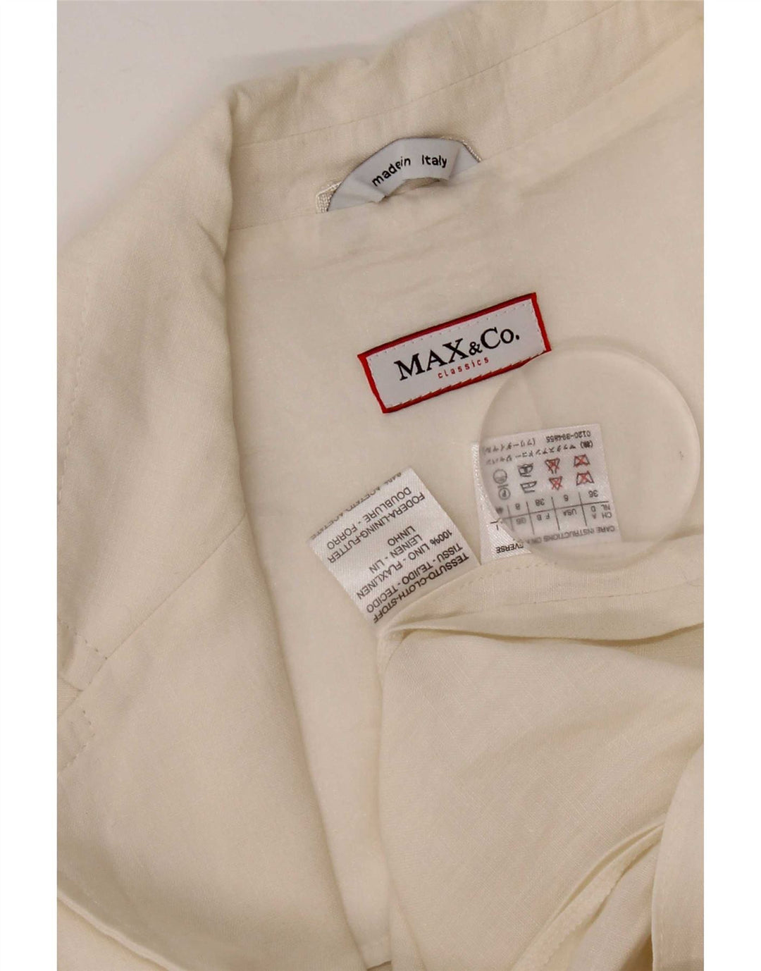 Max & Co. Veste Blazer 3 Boutons pour Femme UK 8 Petit Lin Blanc