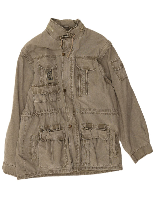 veste utilitaire à capuche vintage pour hommes UK 44 2XL Coton kaki