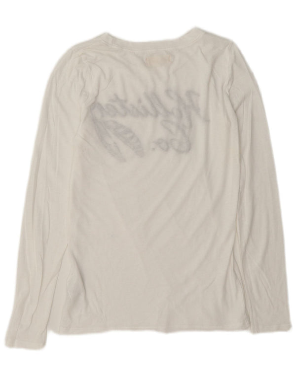 Hollister Haut graphique à manches longues pour femme UK 10 Small Blanc Coton