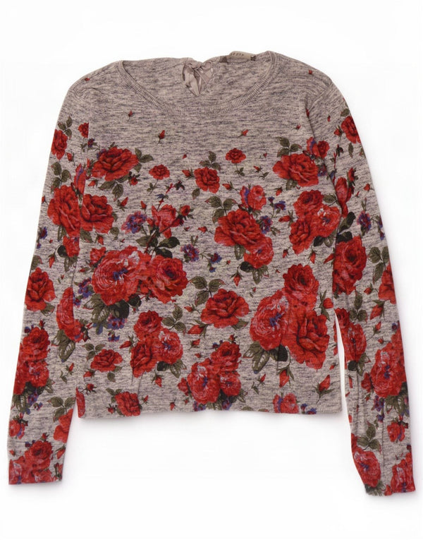 Oasis Pull col bateau pour femme UK 10 Petit gris floral en coton