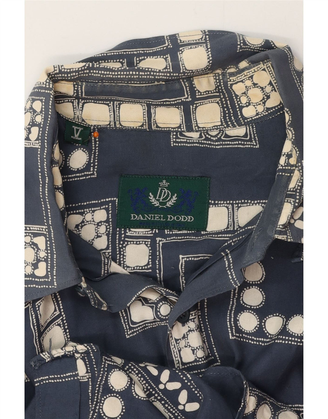 VINTAGE Chemise Homme Grand Bleu Marine Géométrique