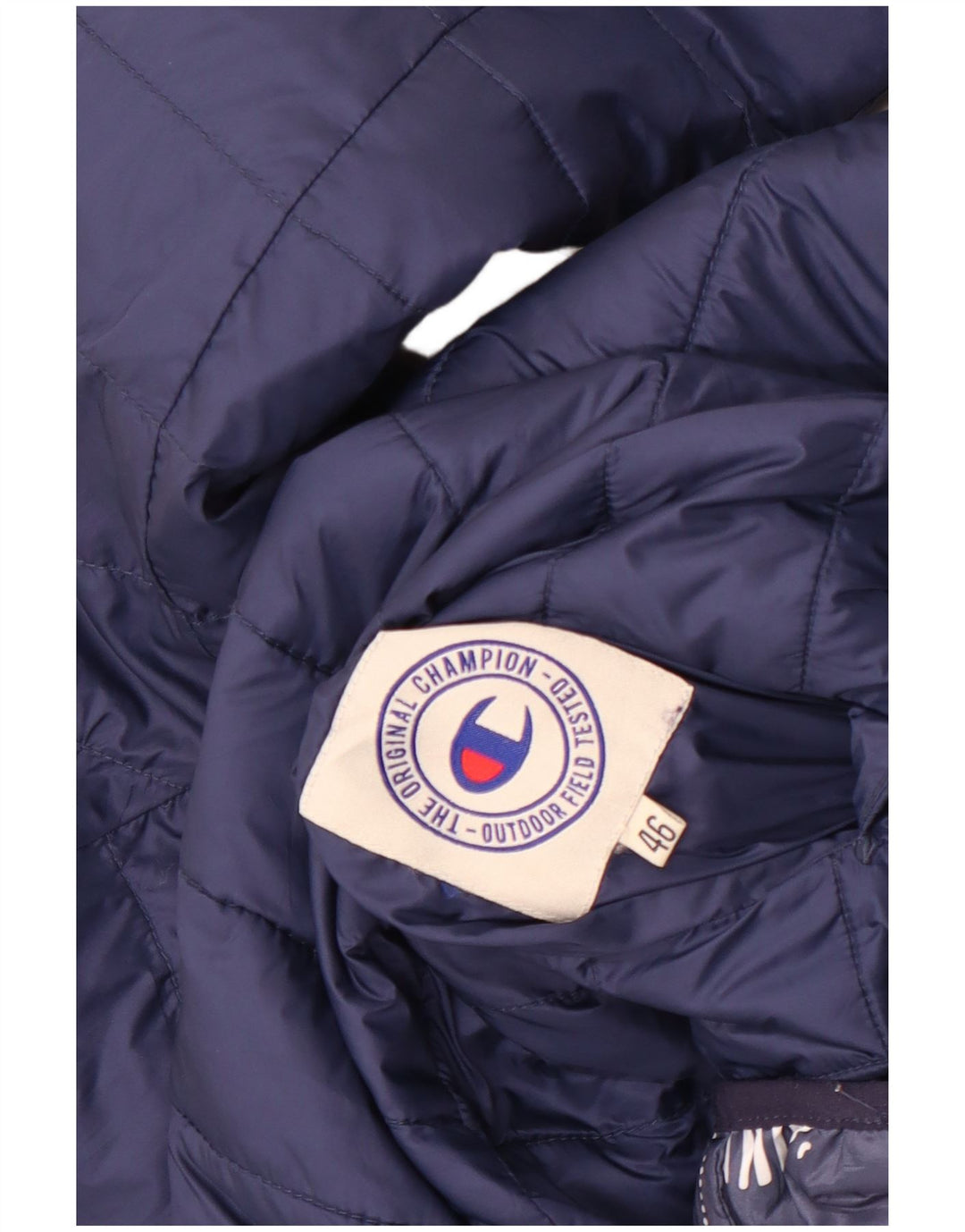 Champion Veste matelassée à capuche pour femme IT 46 Large Bleu Marine Patchwork