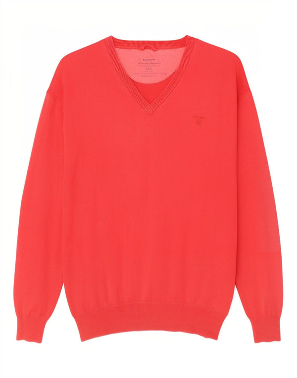 Gant Pull Col V Homme 2XL Rouge Coton