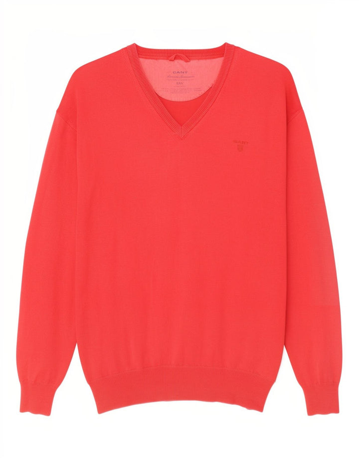 Gant Pull Col V Homme 2XL Rouge Coton