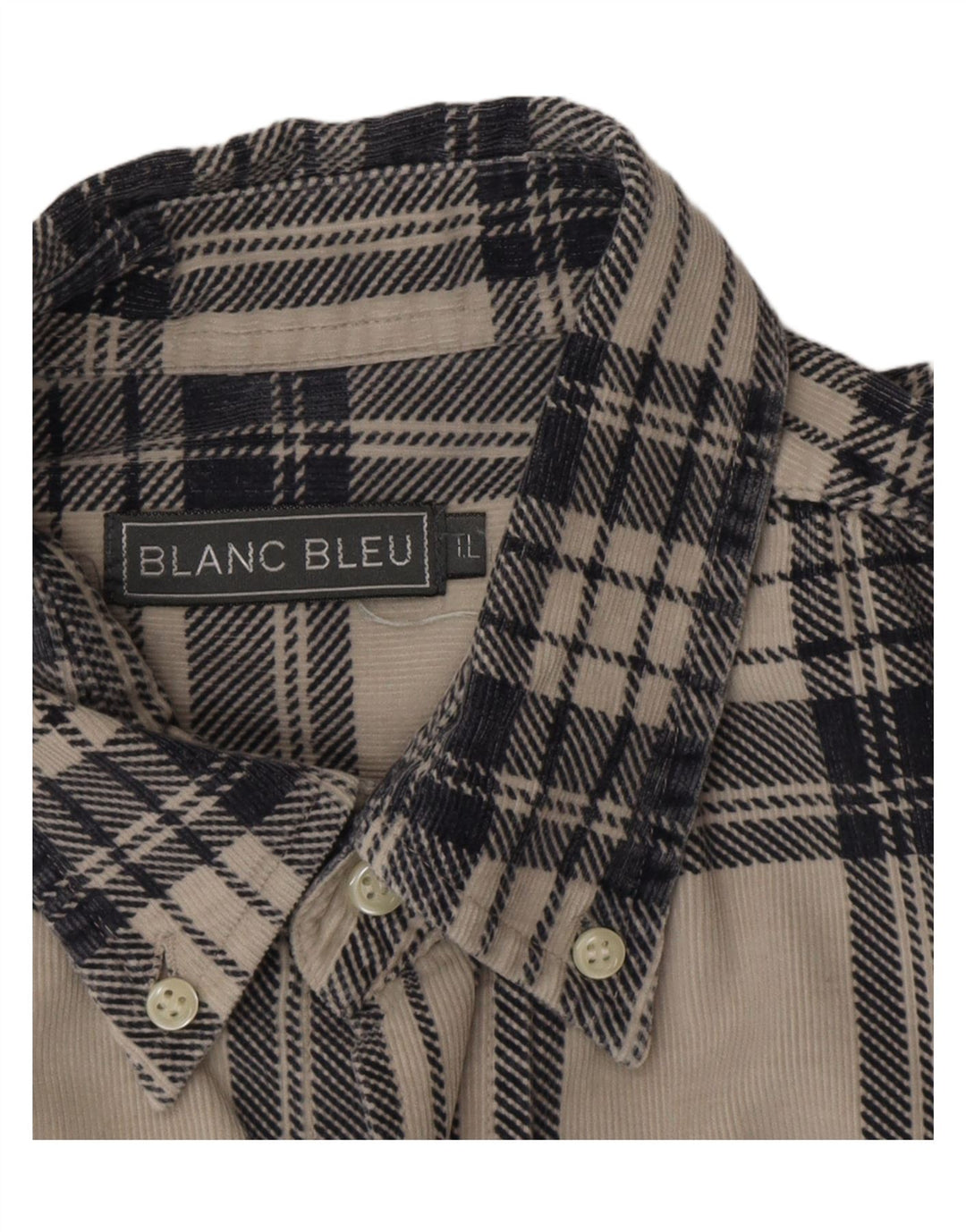 Blanc Bleu Chemise en velours côtelé pour homme Grand coton à carreaux blanc cassé