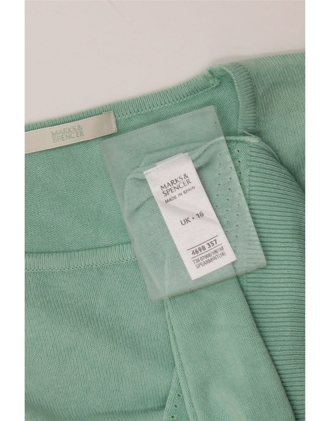 MARKS & SPENCER Pull court à col rond pour femme UK 16 Large Turquoise