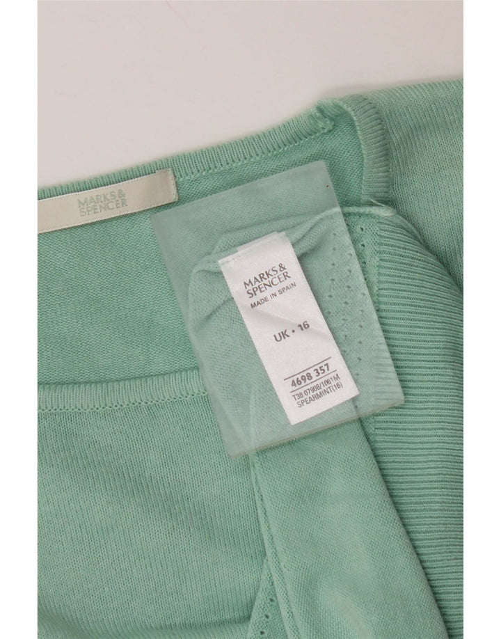 MARKS & SPENCER Pull court à col rond pour femme UK 16 Large Turquoise