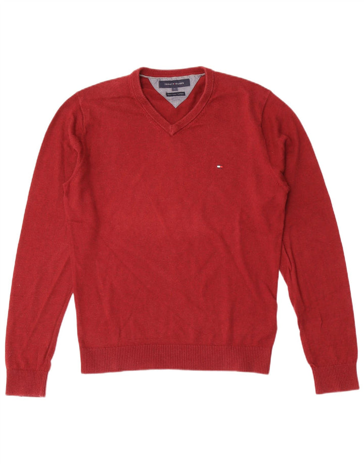 Tommy Hilfiger Pull col V pour homme en coton rouge Petit