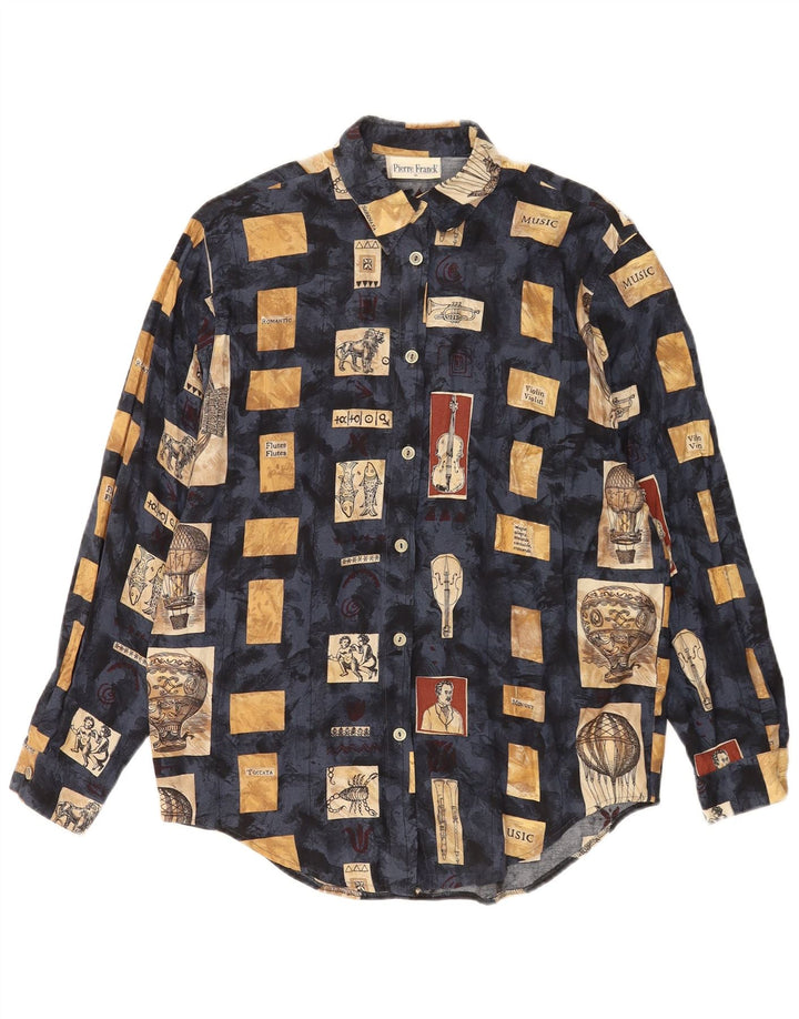 chemise femme vintage EU 38 Moyen Bleu Marine Patchwork Viscose