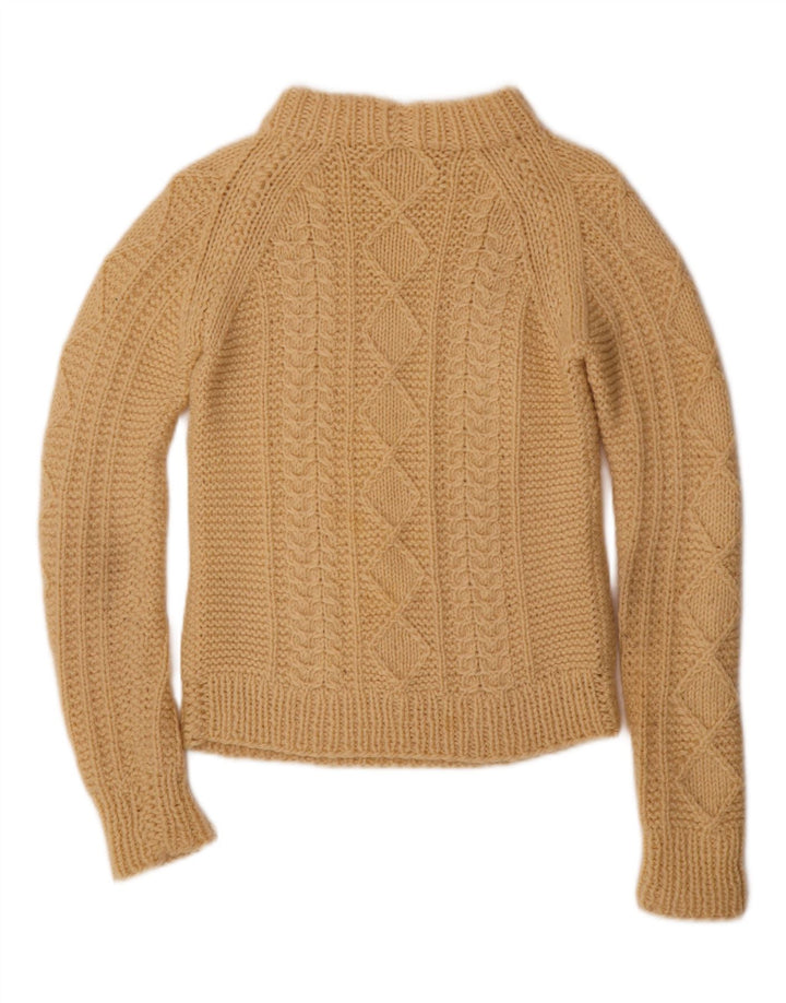 VINTAGE Pull col roulé femme UK 8 Petit Beige