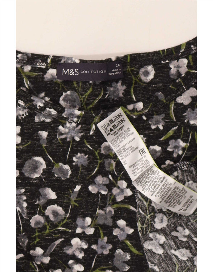 Marks & Spencer Haut Femme Manches 3/4 UK 24 4XL Noir Floral Polyester