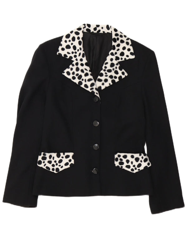 vintage Femmes 4 Bouton Blazer Veste UK 14 Moyen Noir Animal Print