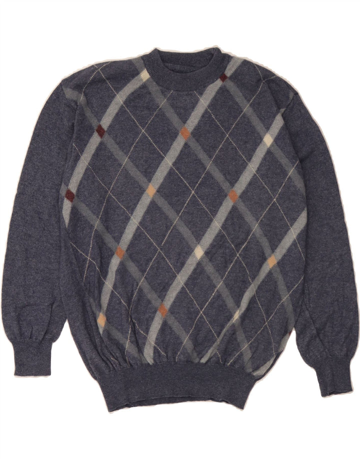 VINTAGE Mens Crew Neck Jumper Sweater IT 48 Medium Navy Blue Vintage Vintage and Second-Hand Vintage from Messina Hembry 