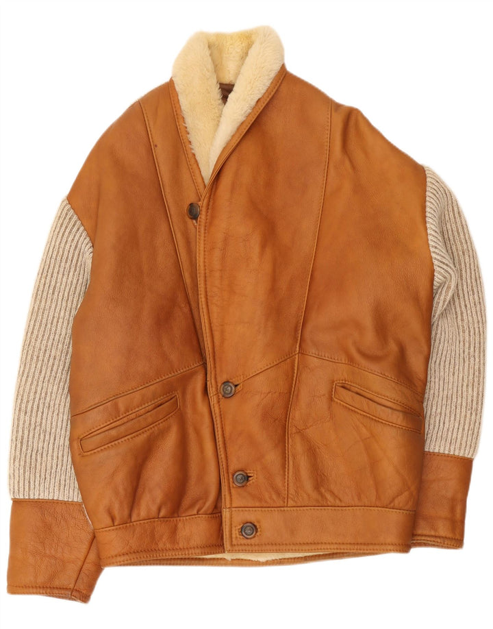 veste en peau de mouton vintage pour homme IT 50 Large Brown Colourblock