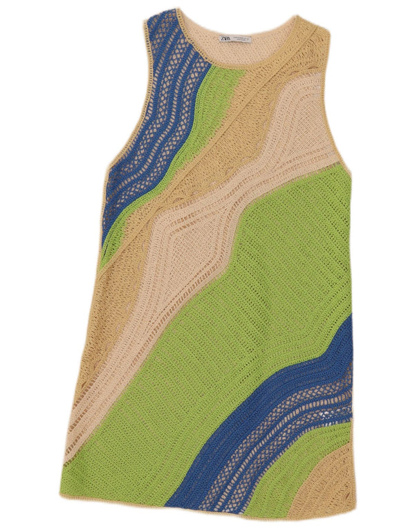 Zara Robe pull sans manches pour femme UK 12 Medium Multicolore Colourblock