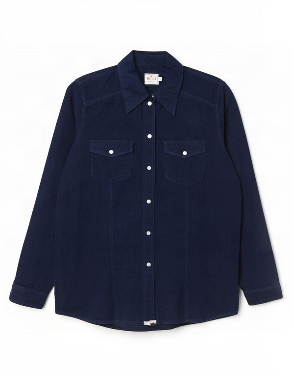 Mustang Womens Corduroy Shirt UK 14 Medium Navy Blue Cotton