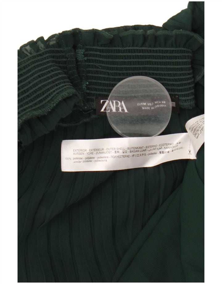 ZARA Femme Robe Maxi à Manches 3/4 UK 12 Vert Moyen Polyester