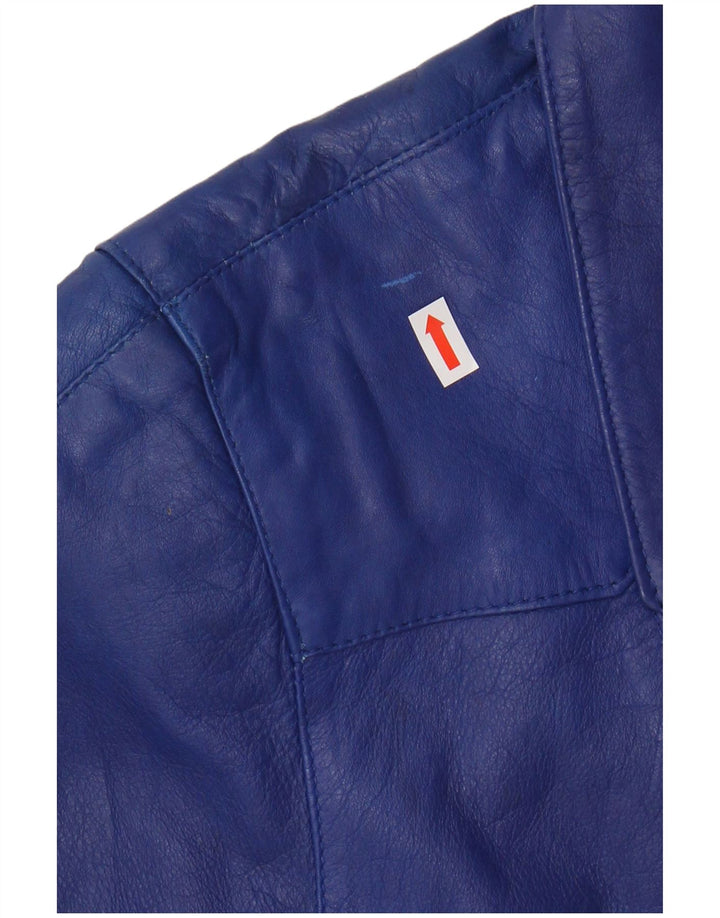 VINTAGE Veste en cuir surdimensionnée femme UK 10 Petit cuir bleu